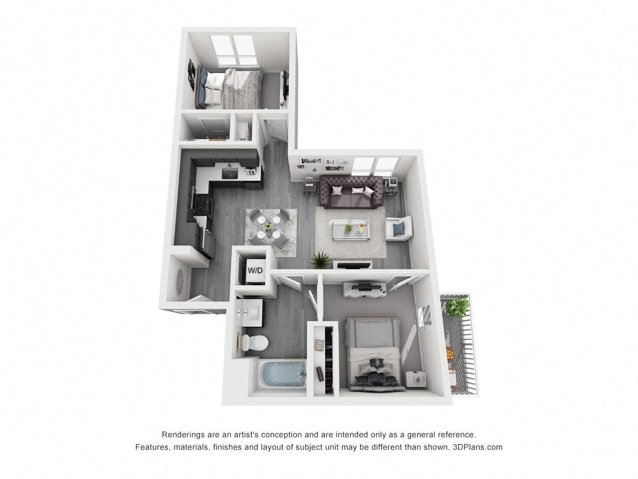 Floor plan for 2 beds, 1 bath, 809 sqft